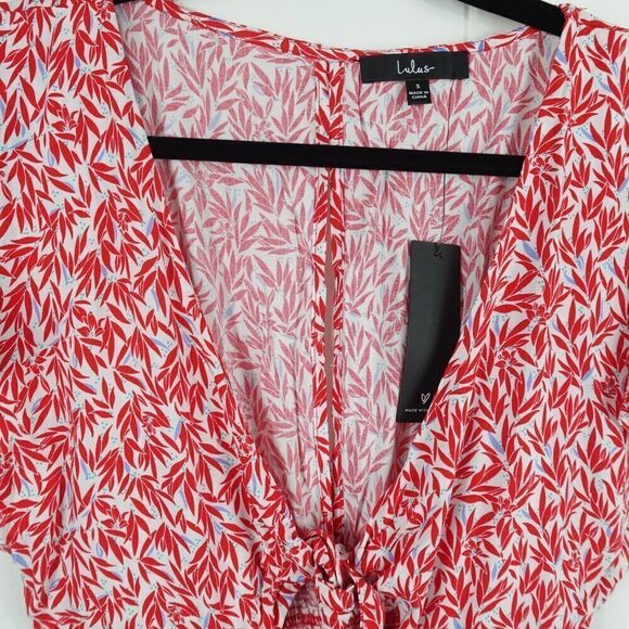 Lulus Womens Romper Plunging Neck and Back Tie-Front Small - Picture 11 of 16